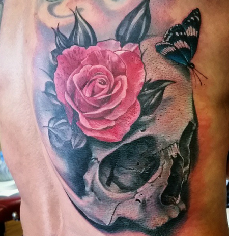 Tattoos - Skull and Rose Tattoo - 100276